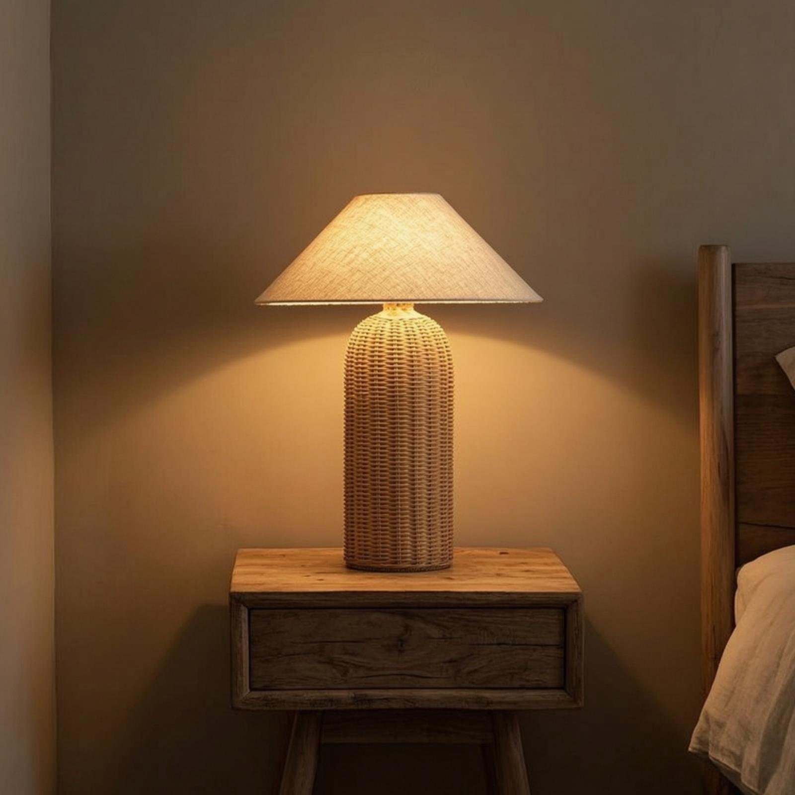 Desk Lamp - Bedlampje met rotan voet en stoffen