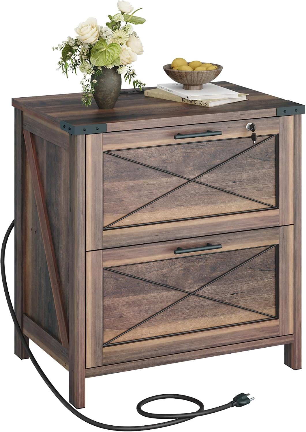 Printer Stand - Houten zijarchiefkast, archiefkast met 2 laden,