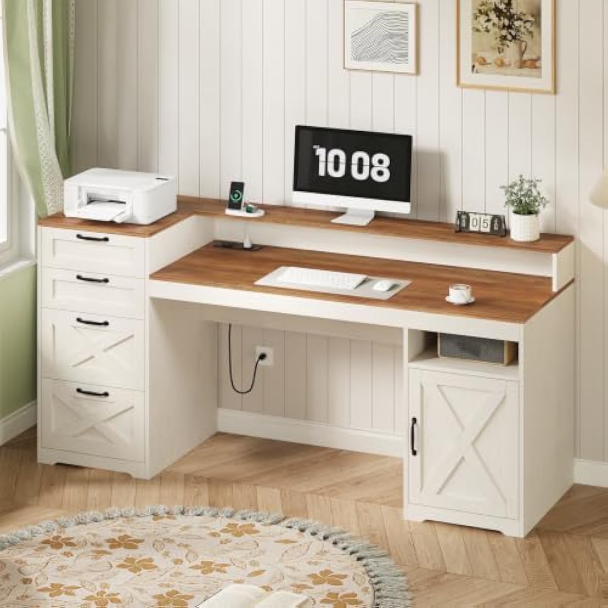 Printer Stand - 63 inch rustiek wit bureau van