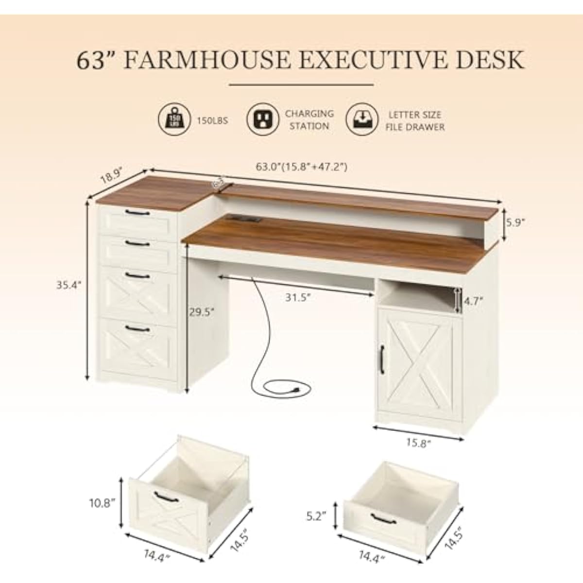 63 inch rustiek wit bureau van - Printer Stand recensie en prijs